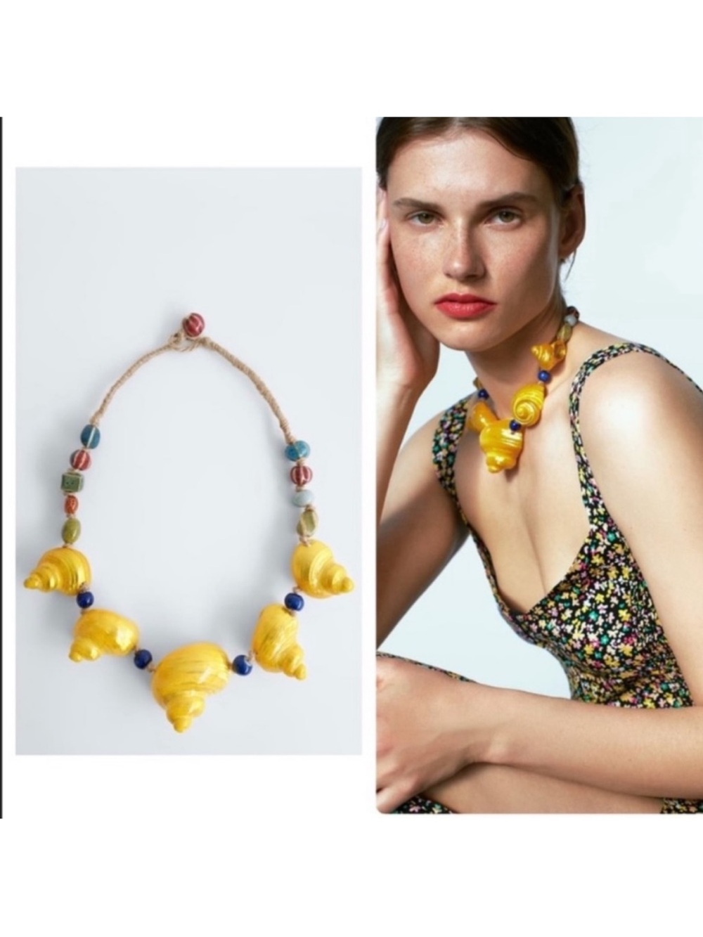 ZARA Yellow Shell Necklace with Multicolor Beads